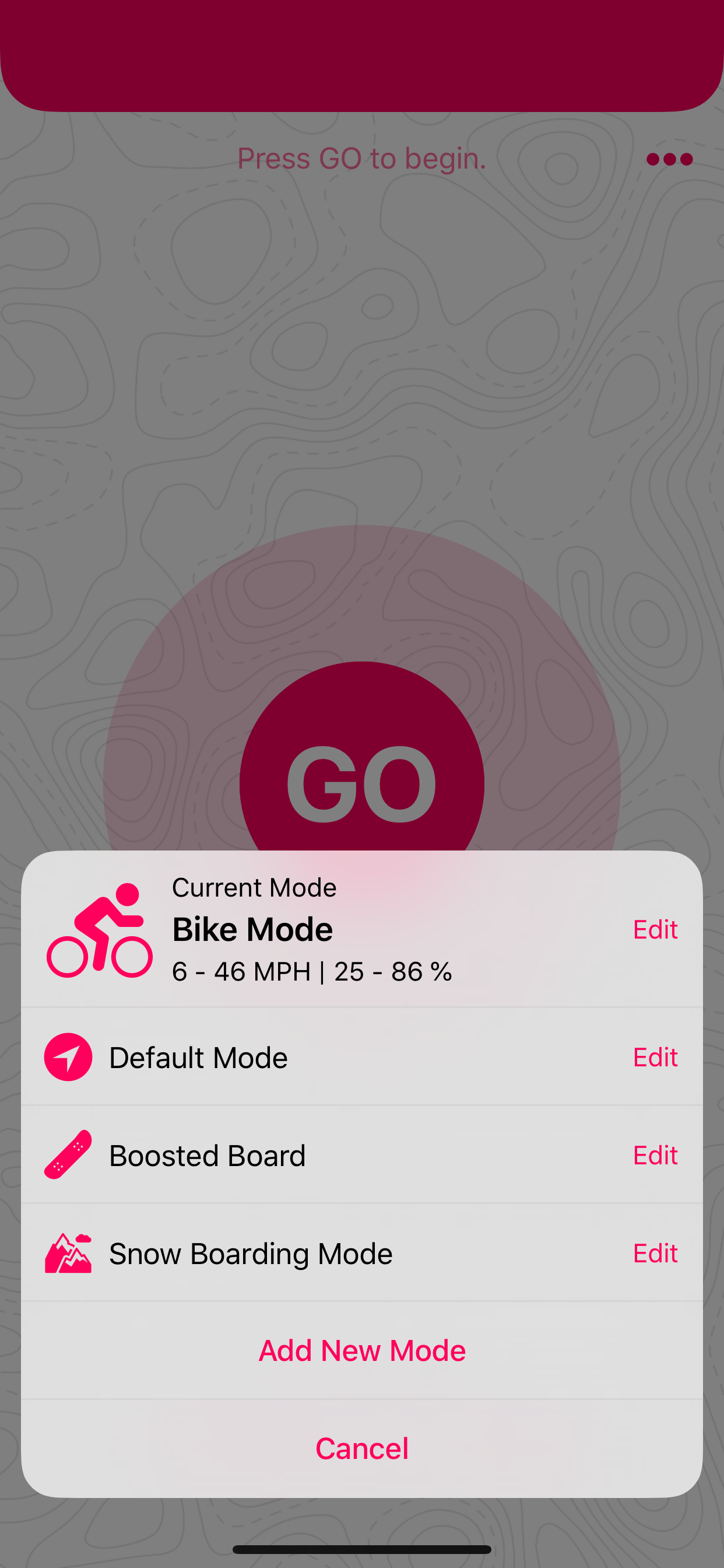 The Tempo iPhone app is open and is showing the mode selection screen.